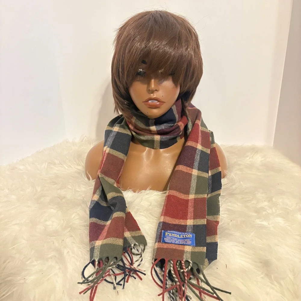 Pendleton Pure Virgin Wool Scarf‎ Plaid Red Blue Green Fringe Made in USA